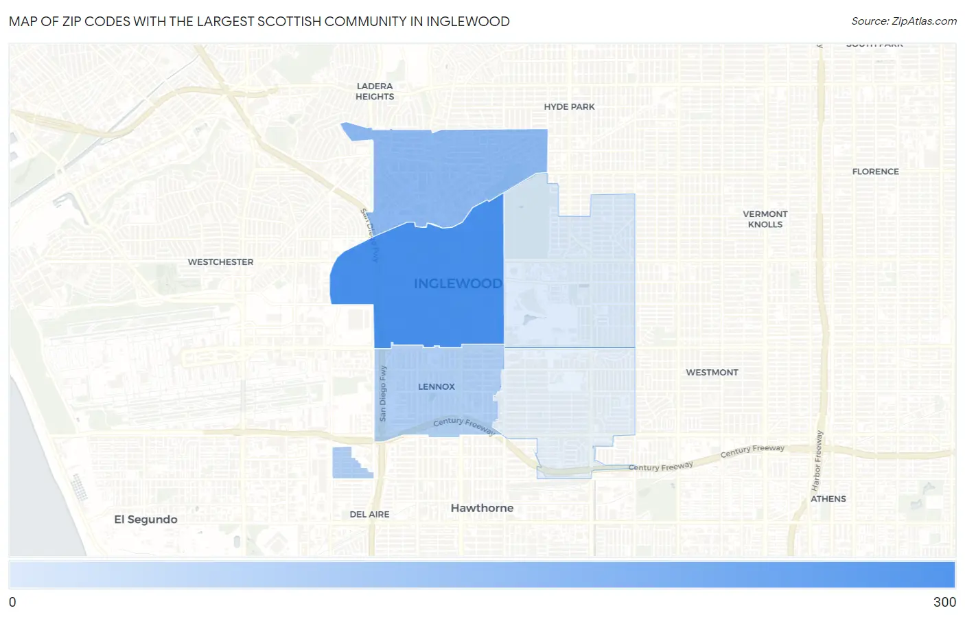 Zip Codes with the Largest Scottish Community in Inglewood Map