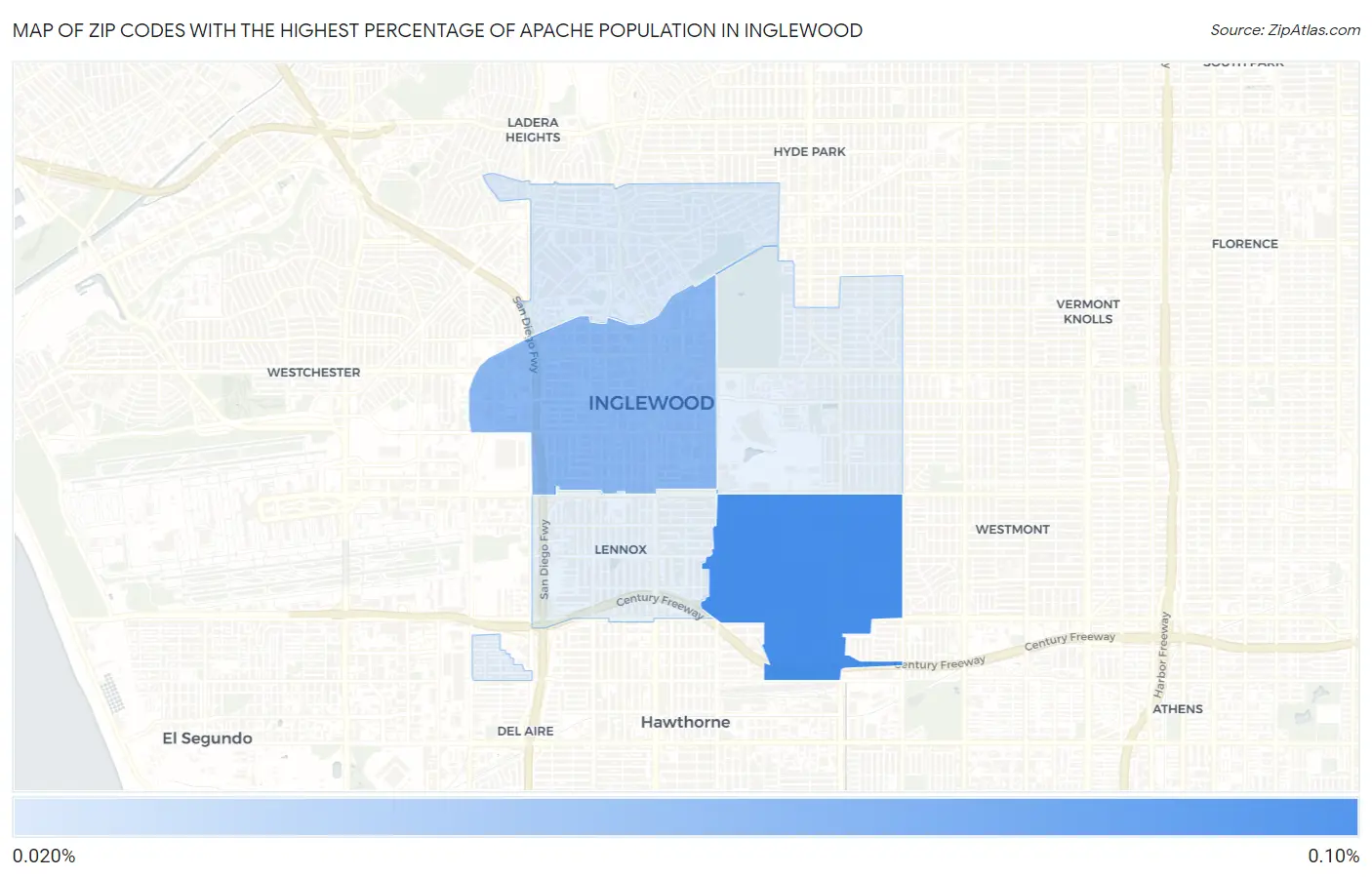 Zip Codes with the Highest Percentage of Apache Population in Inglewood Map