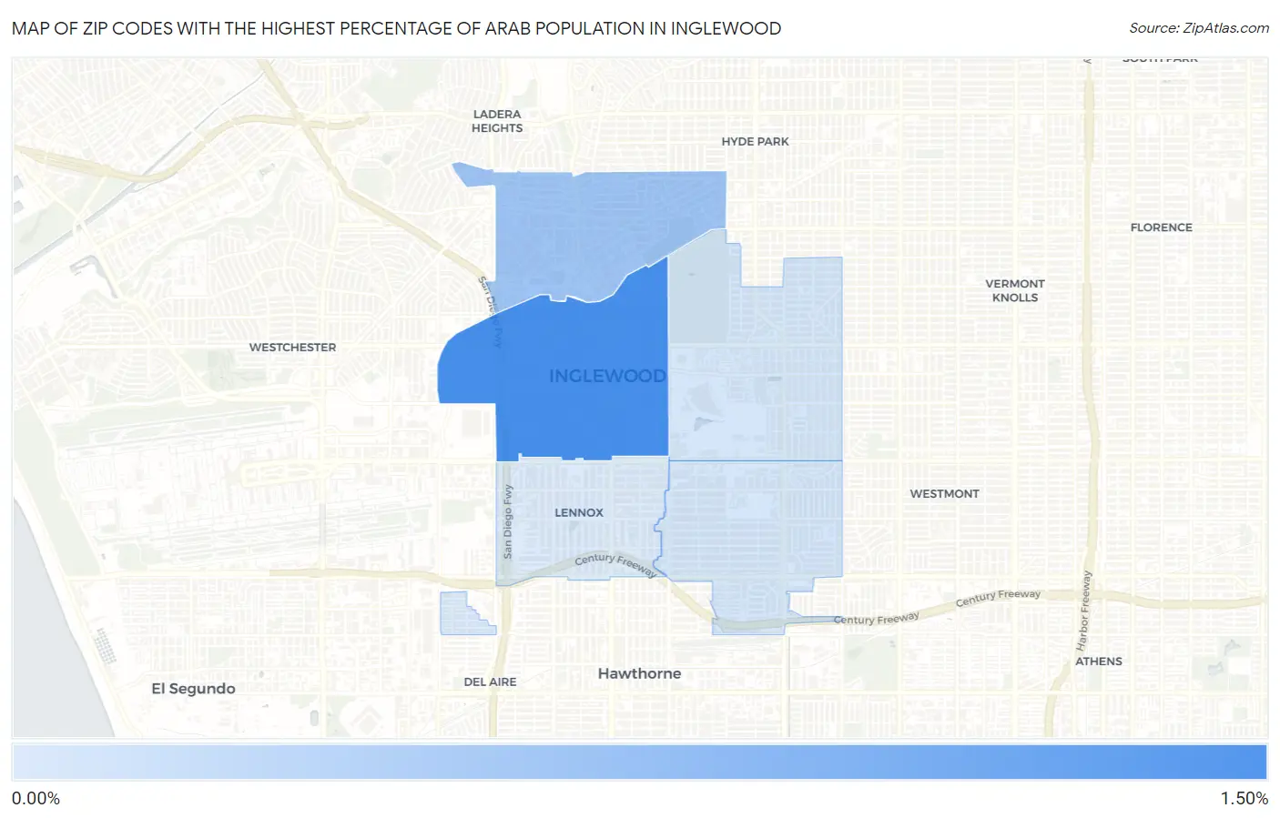 Zip Codes with the Highest Percentage of Arab Population in Inglewood Map