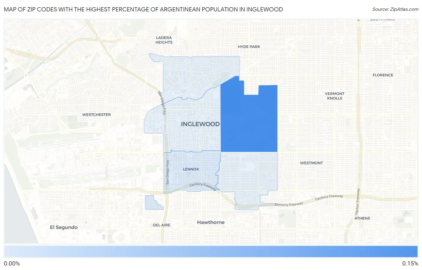 Zip Codes with the Highest Percentage of Argentinean Population in Inglewood Map