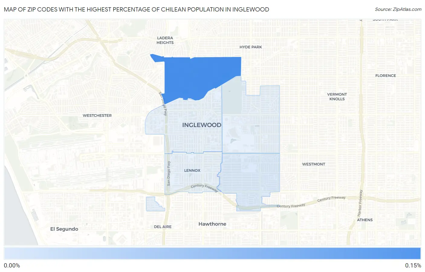 Zip Codes with the Highest Percentage of Chilean Population in Inglewood Map