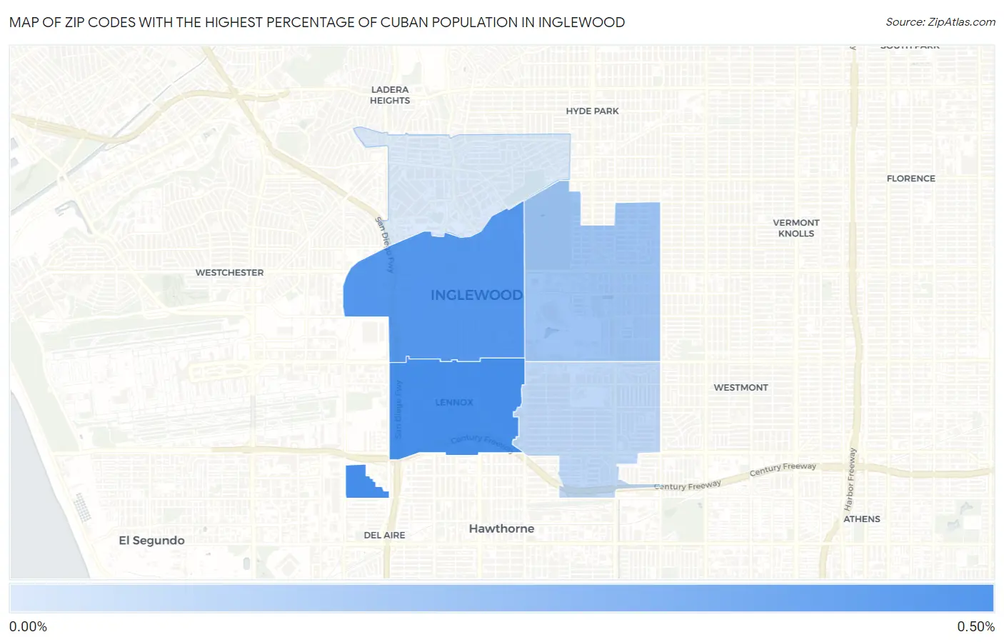 Zip Codes with the Highest Percentage of Cuban Population in Inglewood Map