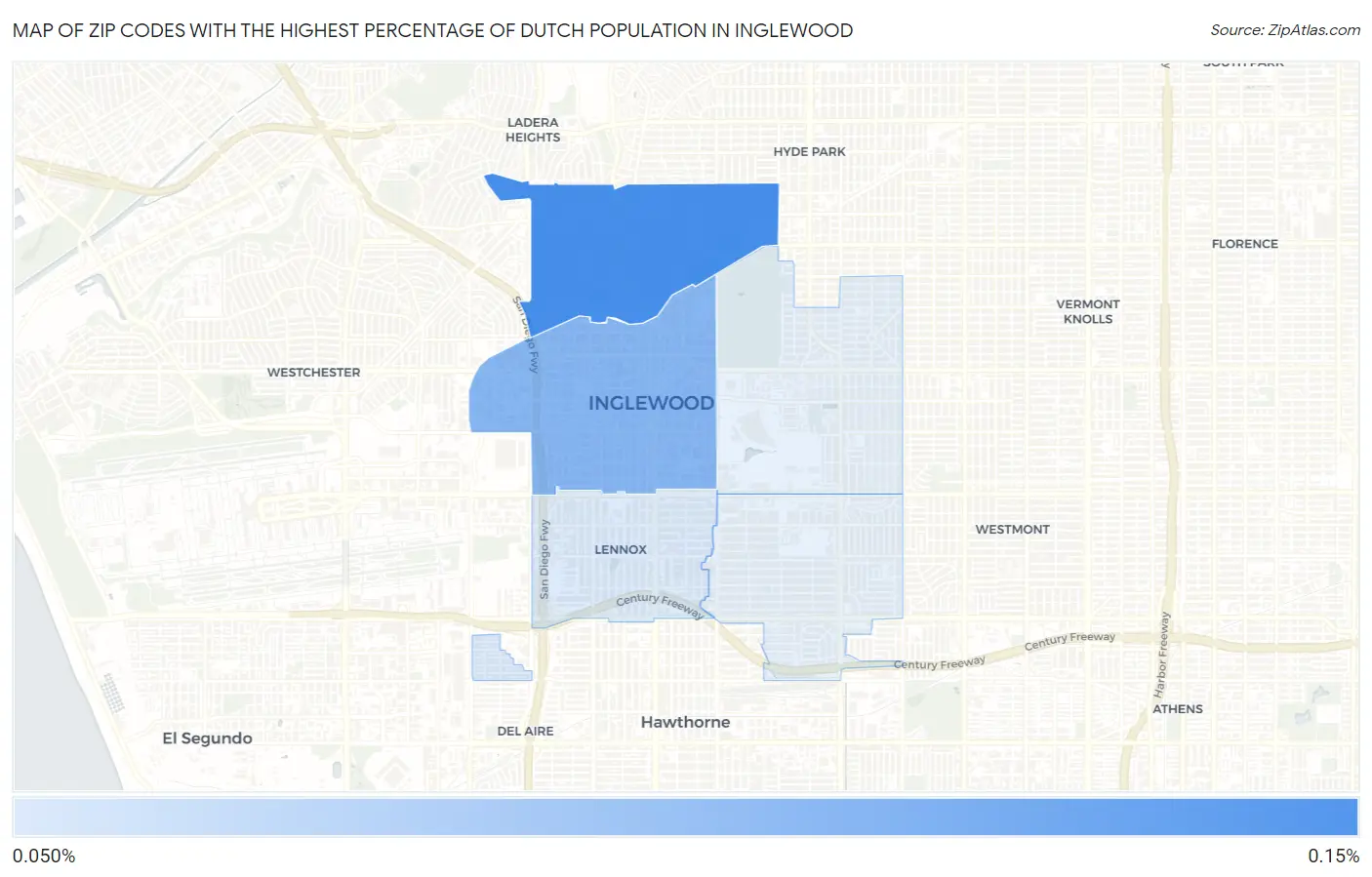 Zip Codes with the Highest Percentage of Dutch Population in Inglewood Map