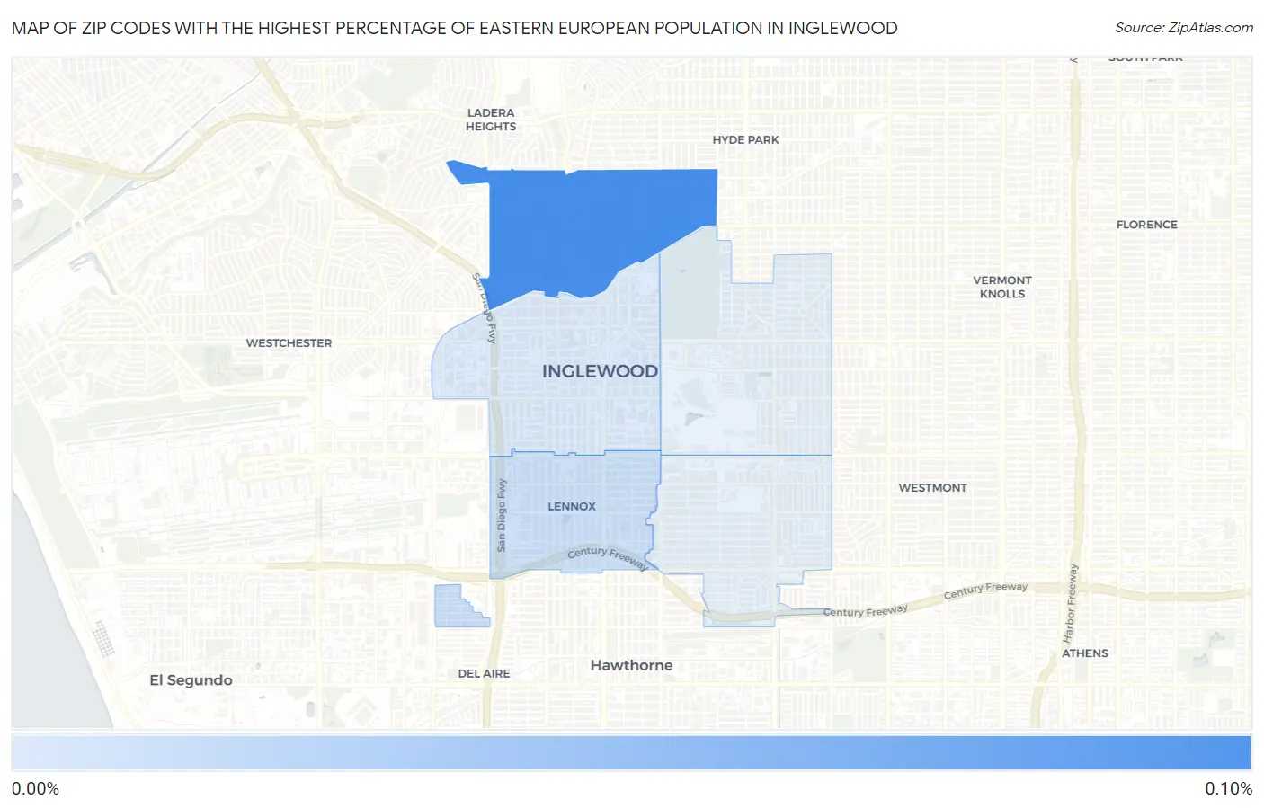Zip Codes with the Highest Percentage of Eastern European Population in Inglewood Map