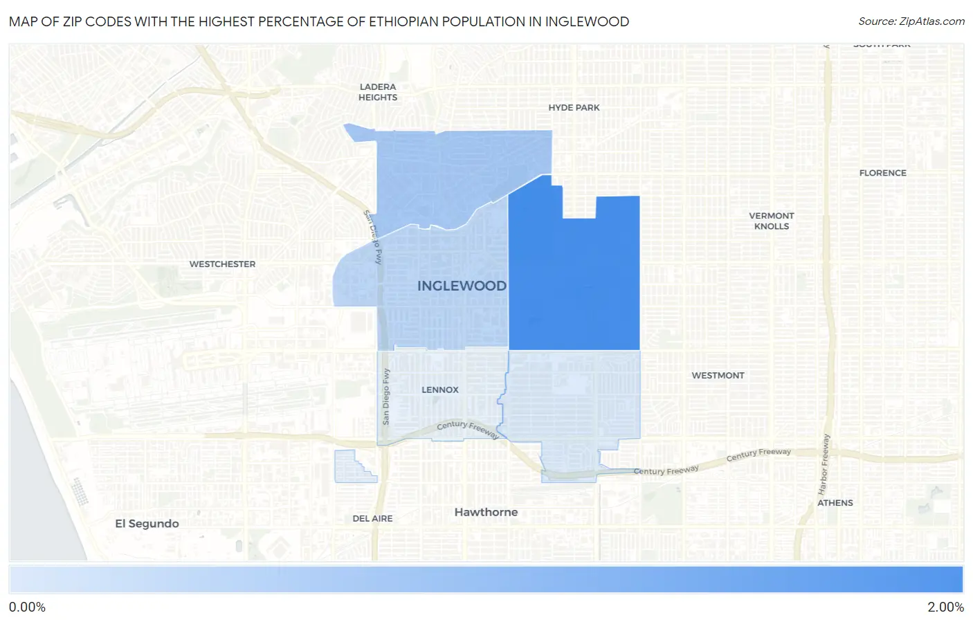 Zip Codes with the Highest Percentage of Ethiopian Population in Inglewood Map