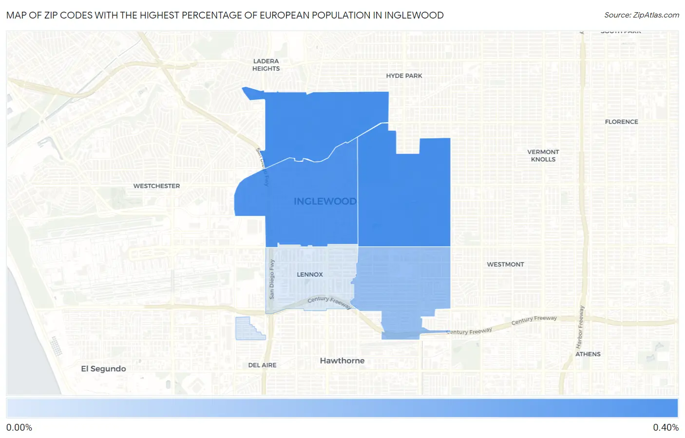 Zip Codes with the Highest Percentage of European Population in Inglewood Map