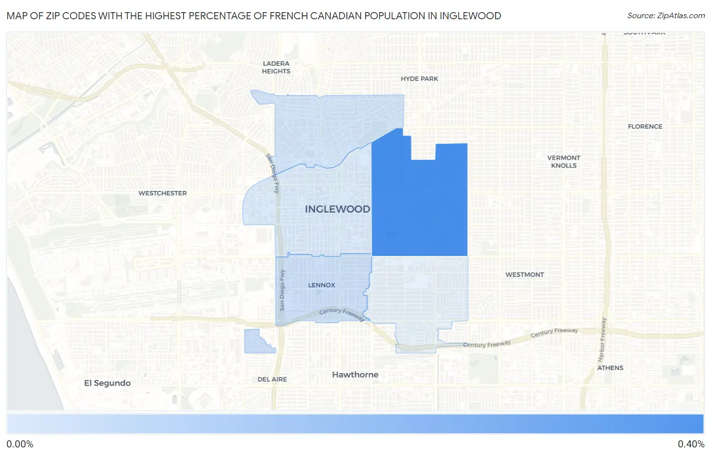 Zip Codes with the Highest Percentage of French Canadian Population in Inglewood Map