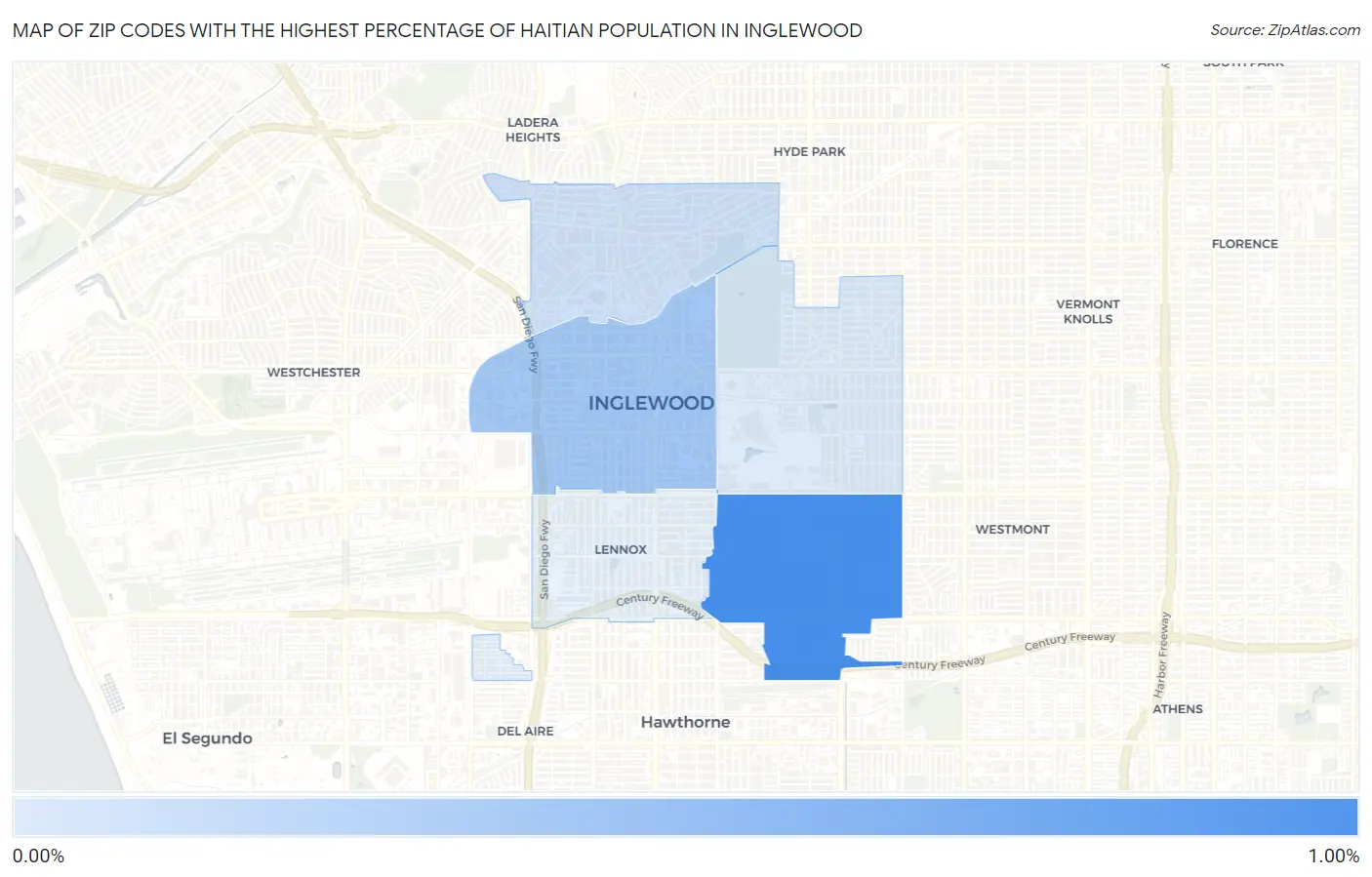Zip Codes with the Highest Percentage of Haitian Population in Inglewood Map