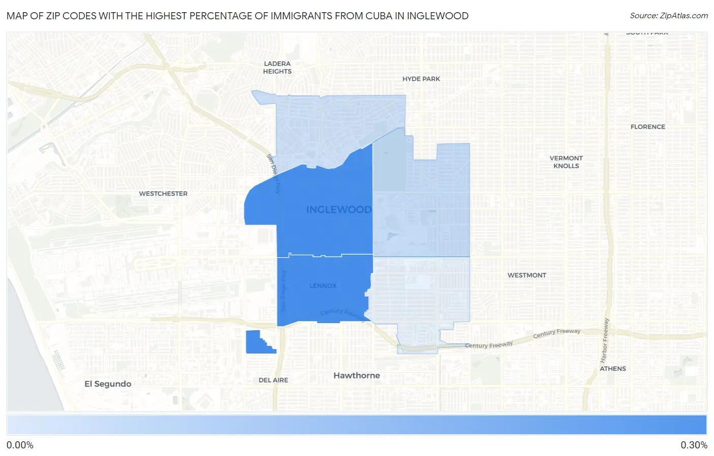 Zip Codes with the Highest Percentage of Immigrants from Cuba in Inglewood Map