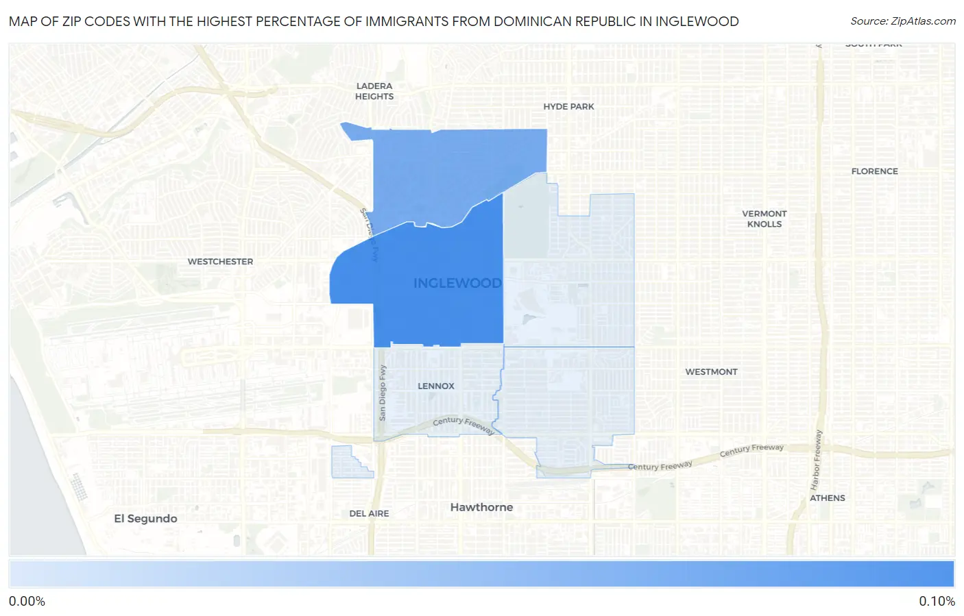 Zip Codes with the Highest Percentage of Immigrants from Dominican Republic in Inglewood Map