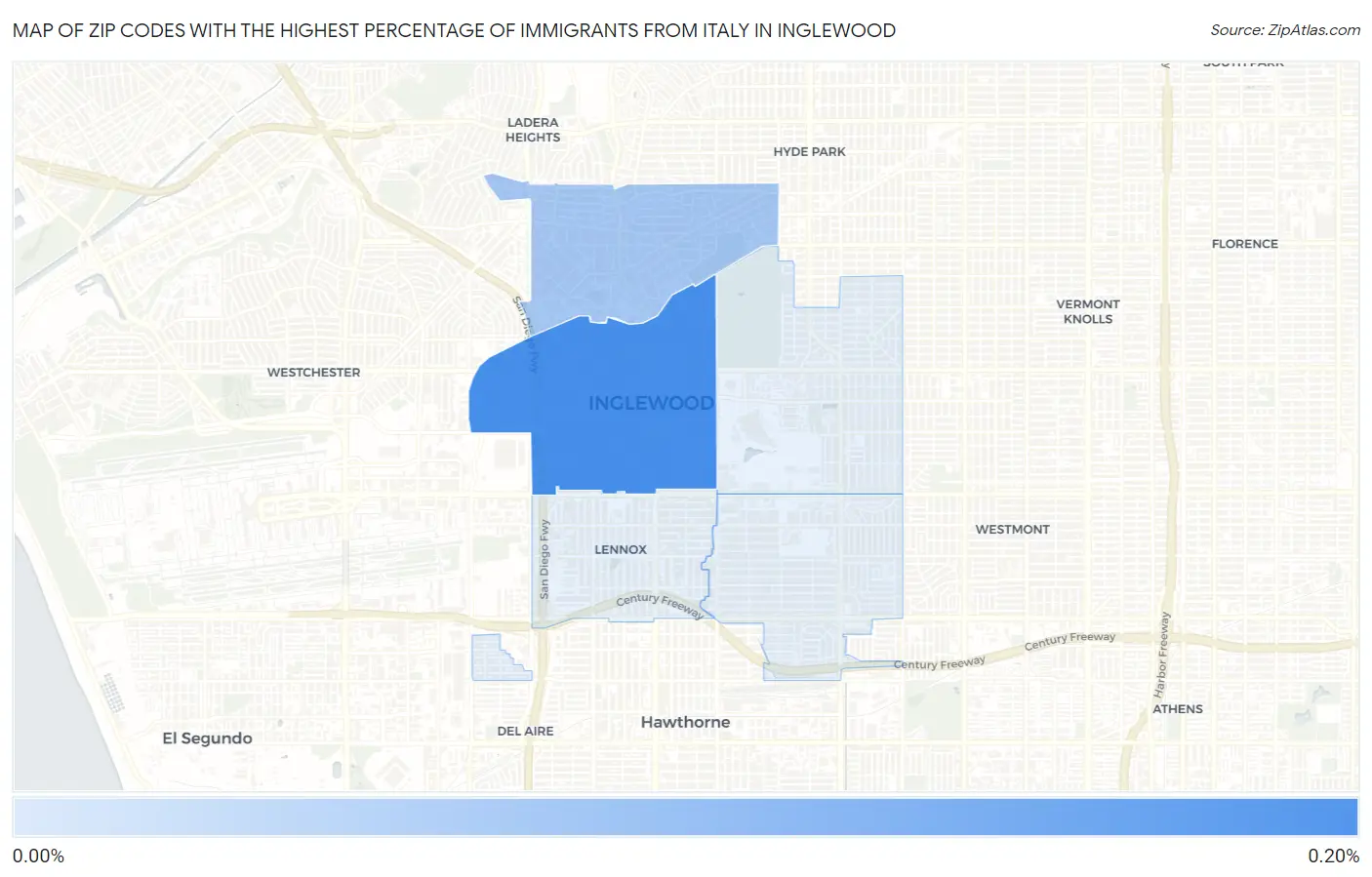 Zip Codes with the Highest Percentage of Immigrants from Italy in Inglewood Map