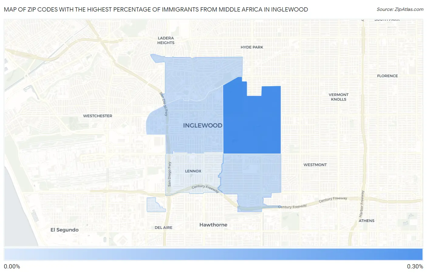 Zip Codes with the Highest Percentage of Immigrants from Middle Africa in Inglewood Map
