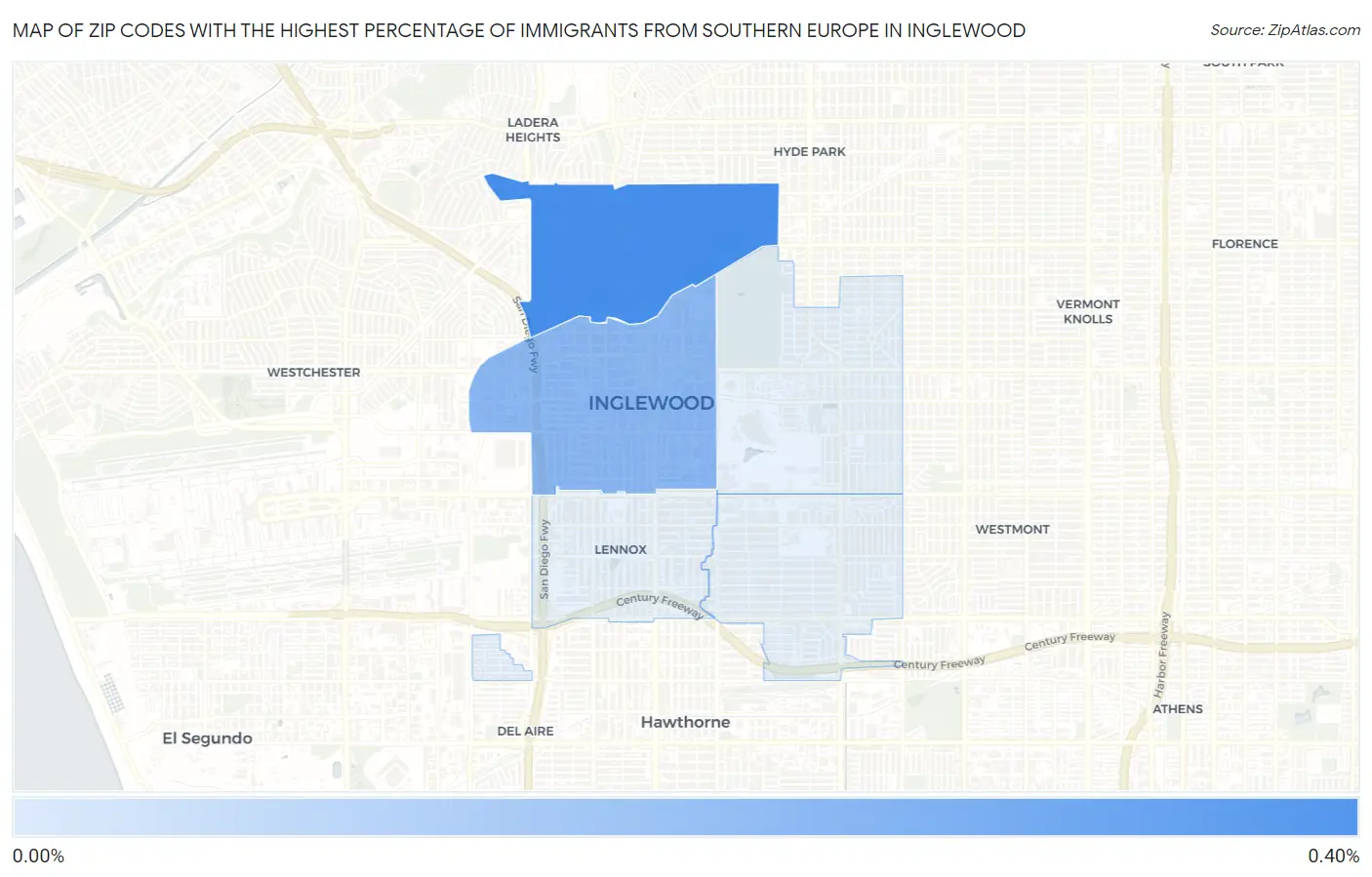 Zip Codes with the Highest Percentage of Immigrants from Southern Europe in Inglewood Map