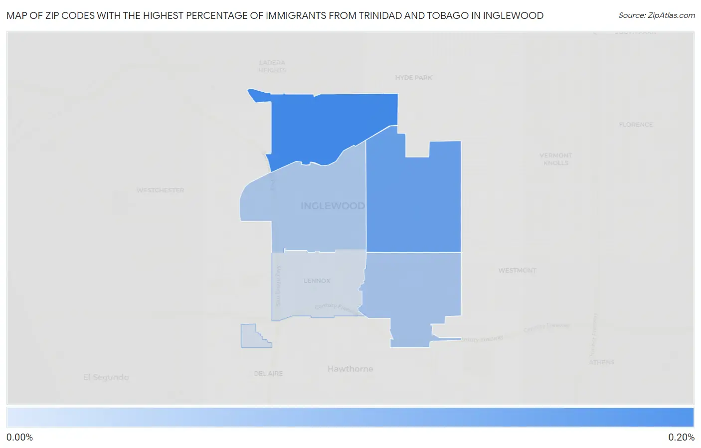 Zip Codes with the Highest Percentage of Immigrants from Trinidad and Tobago in Inglewood Map