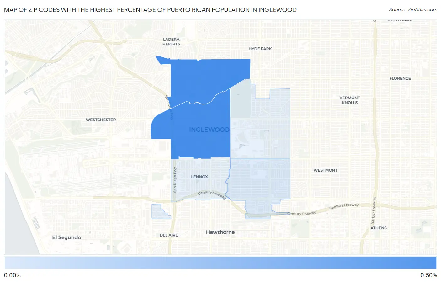Zip Codes with the Highest Percentage of Puerto Rican Population in Inglewood Map