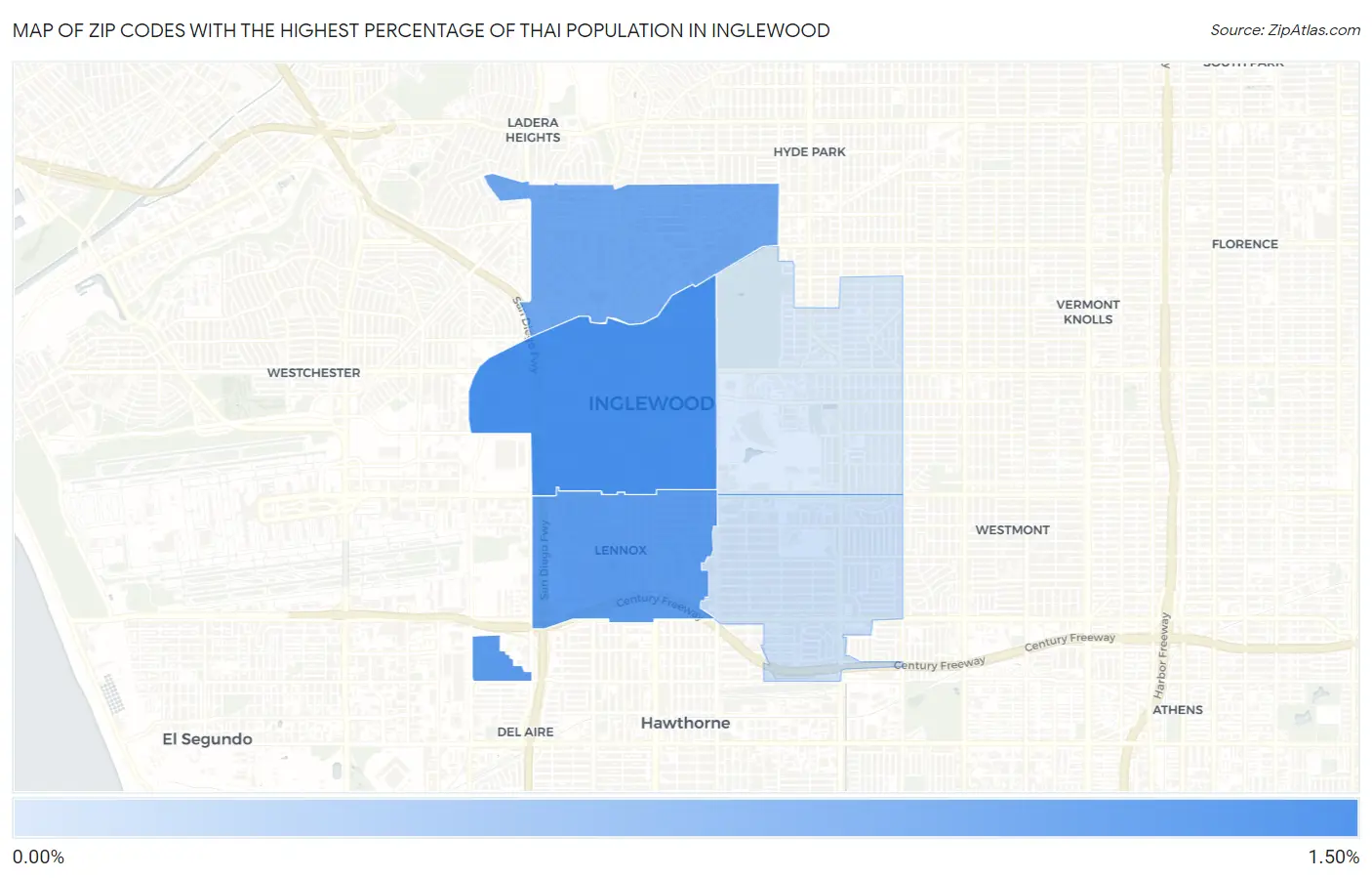 Zip Codes with the Highest Percentage of Thai Population in Inglewood Map