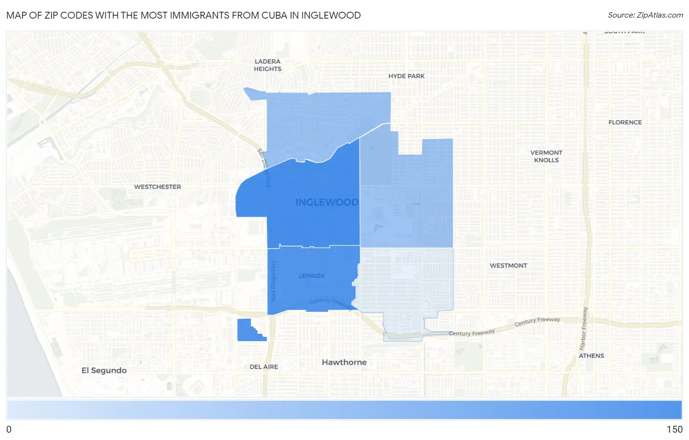 Zip Codes with the Most Immigrants from Cuba in Inglewood Map
