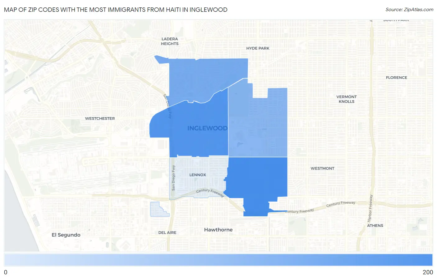 Zip Codes with the Most Immigrants from Haiti in Inglewood Map