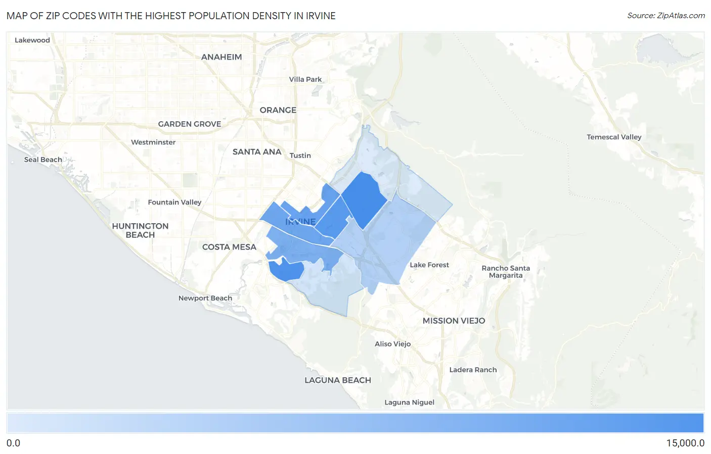 Zip Codes with the Highest Population Density in Irvine Map