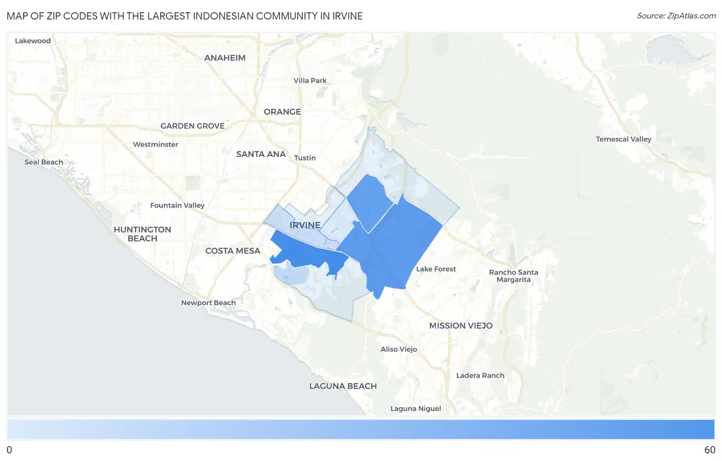 Zip Codes with the Largest Indonesian Community in Irvine Map