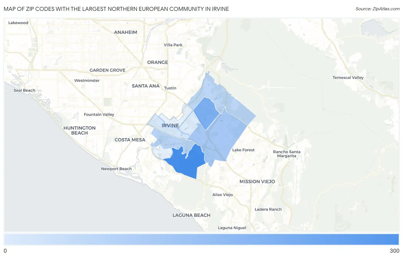 Zip Codes with the Largest Northern European Community in Irvine Map