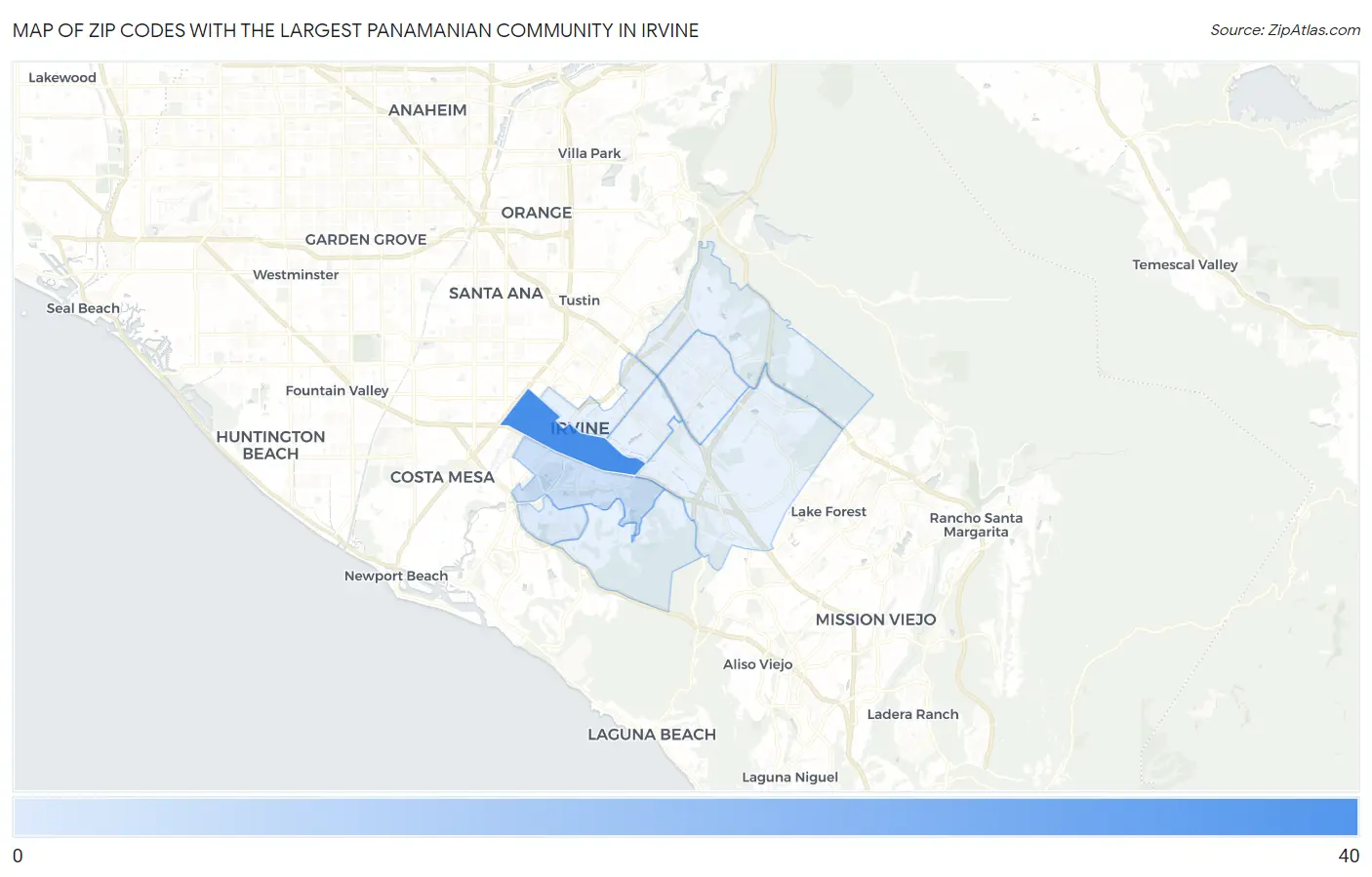 Zip Codes with the Largest Panamanian Community in Irvine Map