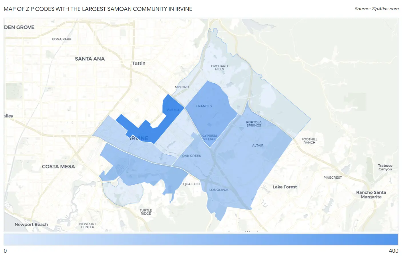 Zip Codes with the Largest Samoan Community in Irvine Map