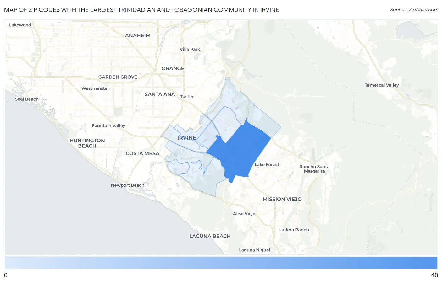 Zip Codes with the Largest Trinidadian and Tobagonian Community in Irvine Map