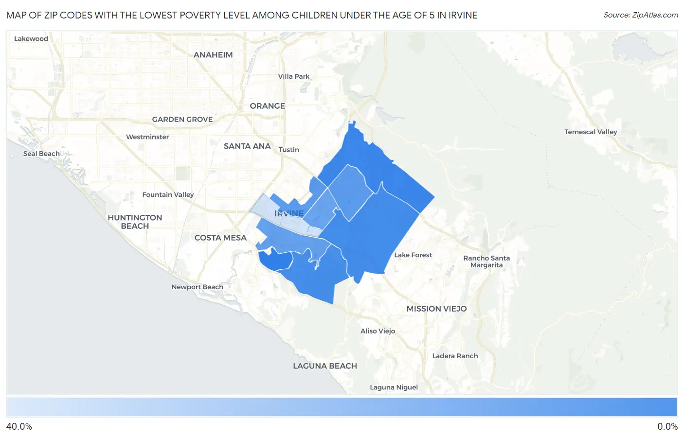 Zip Codes with the Lowest Poverty Level Among Children Under the Age of 5 in Irvine Map