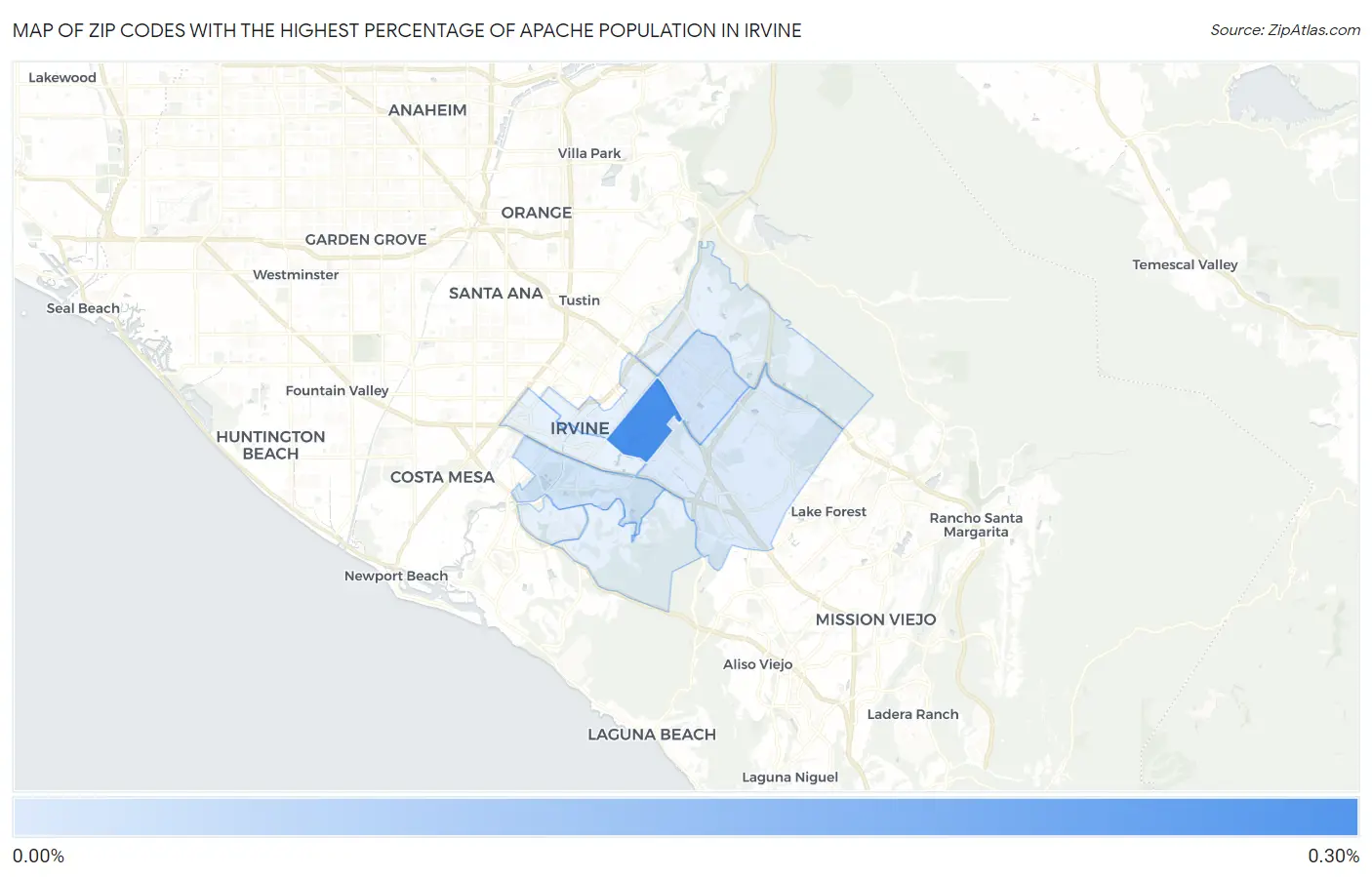 Zip Codes with the Highest Percentage of Apache Population in Irvine Map