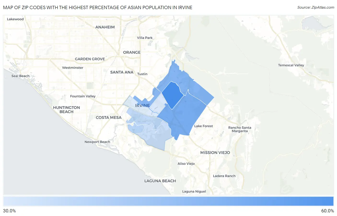 Zip Codes with the Highest Percentage of Asian Population in Irvine Map