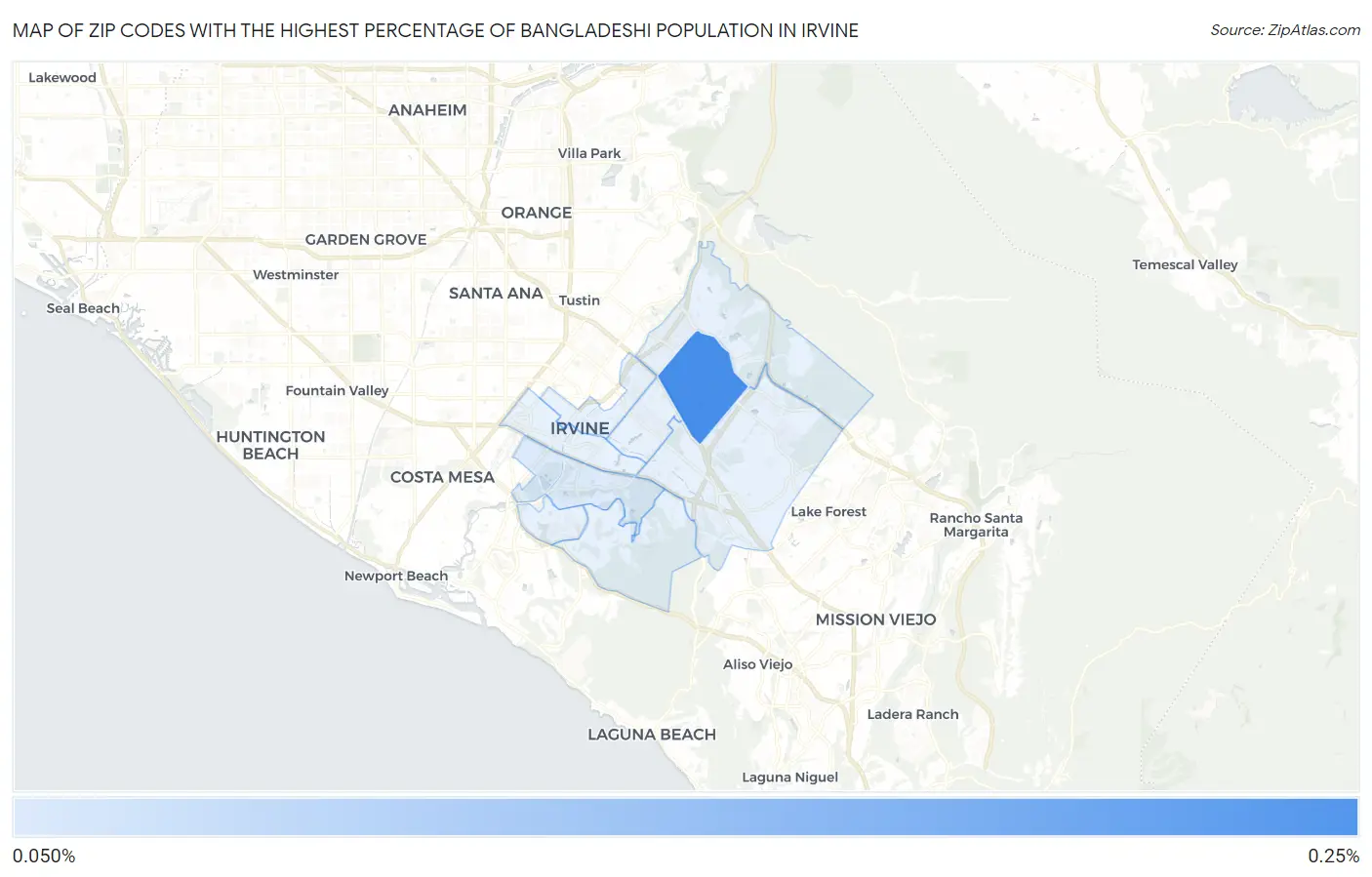 Zip Codes with the Highest Percentage of Bangladeshi Population in Irvine Map