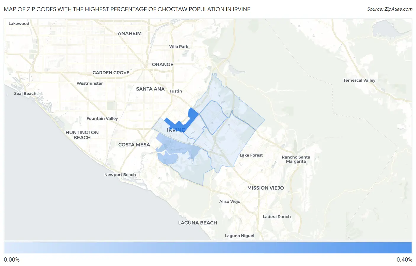 Zip Codes with the Highest Percentage of Choctaw Population in Irvine Map
