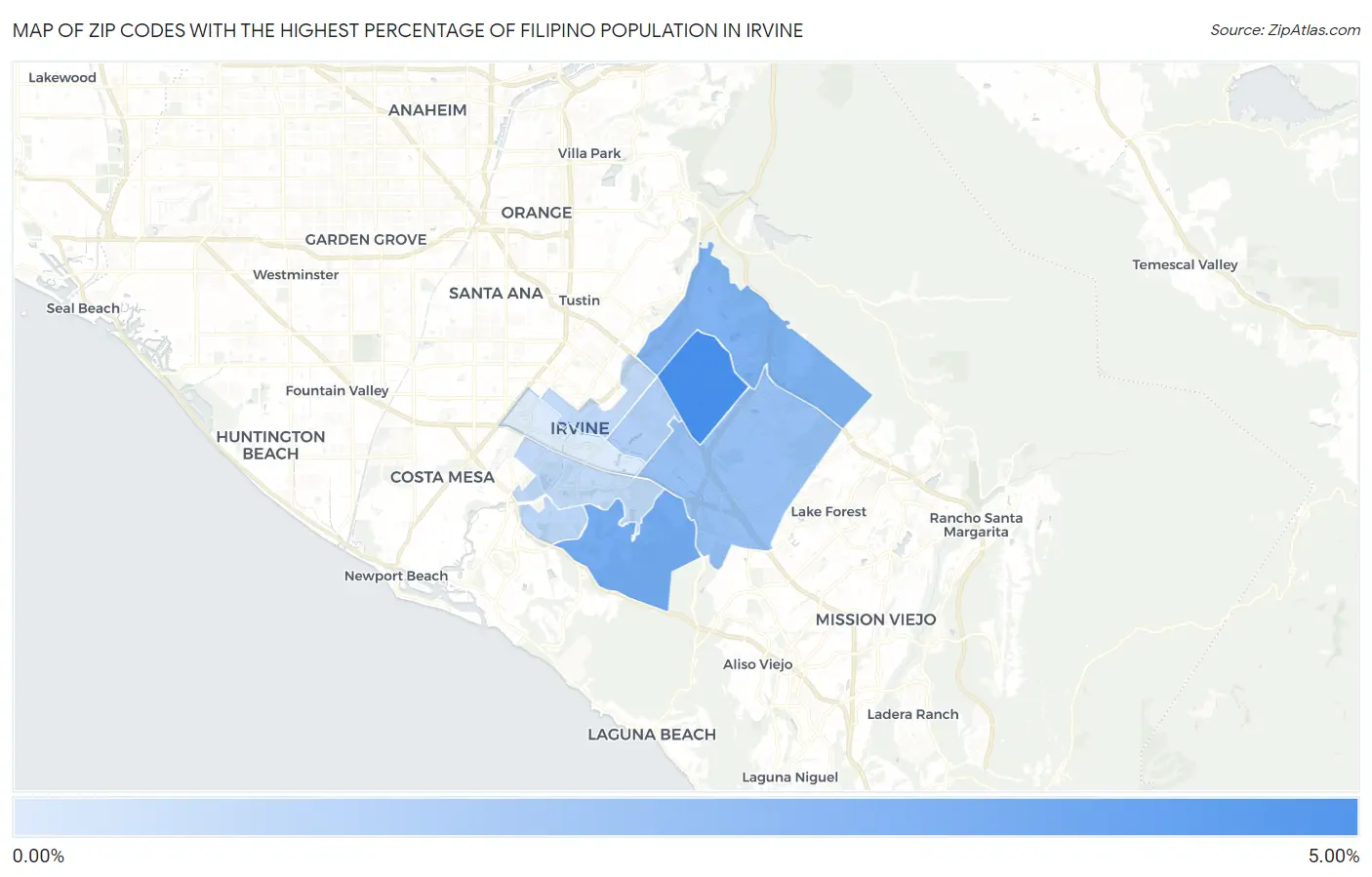 Zip Codes with the Highest Percentage of Filipino Population in Irvine Map