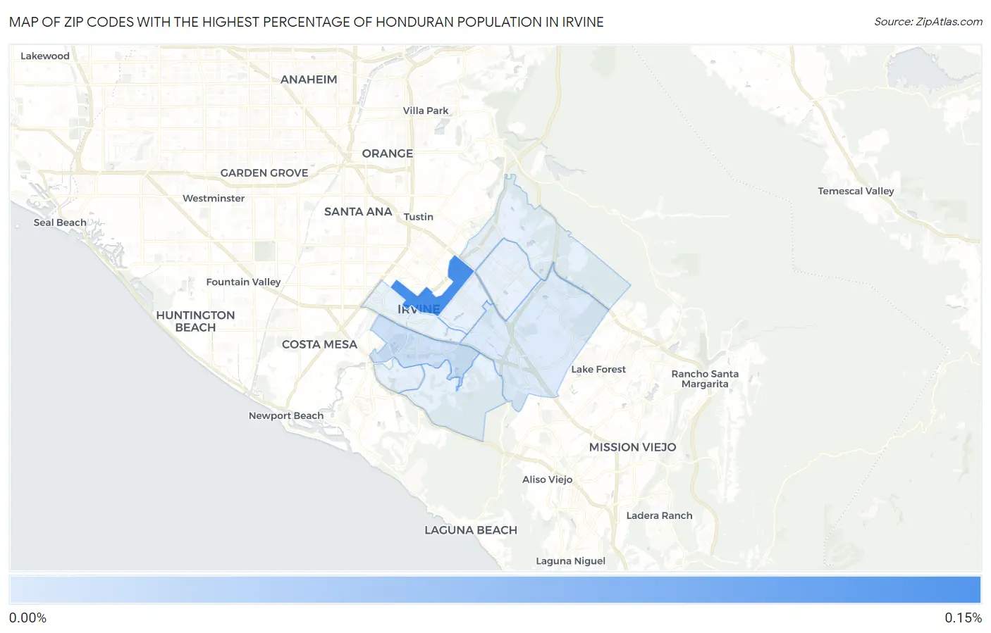 Zip Codes with the Highest Percentage of Honduran Population in Irvine Map