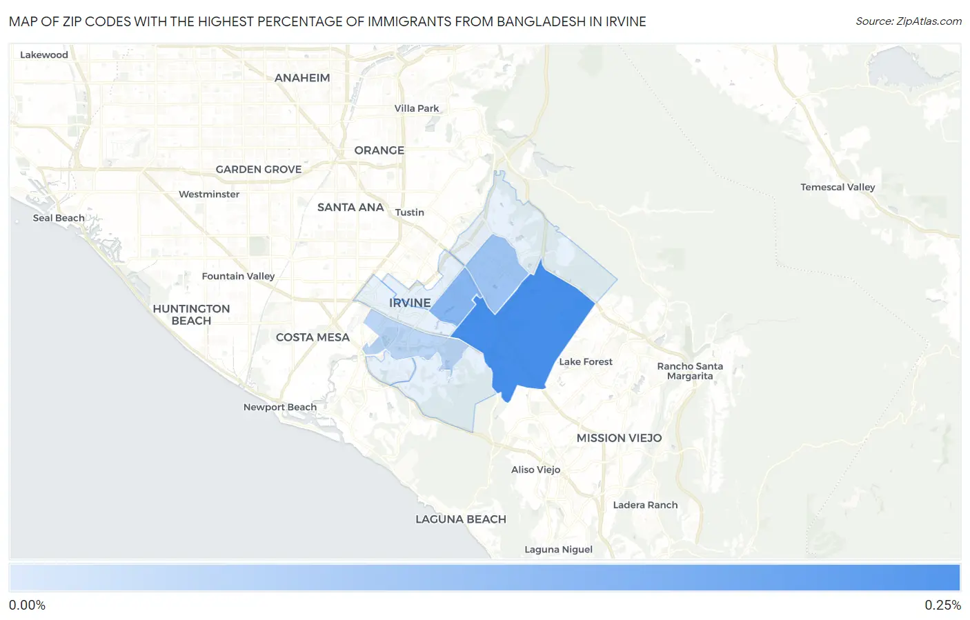 Zip Codes with the Highest Percentage of Immigrants from Bangladesh in Irvine Map