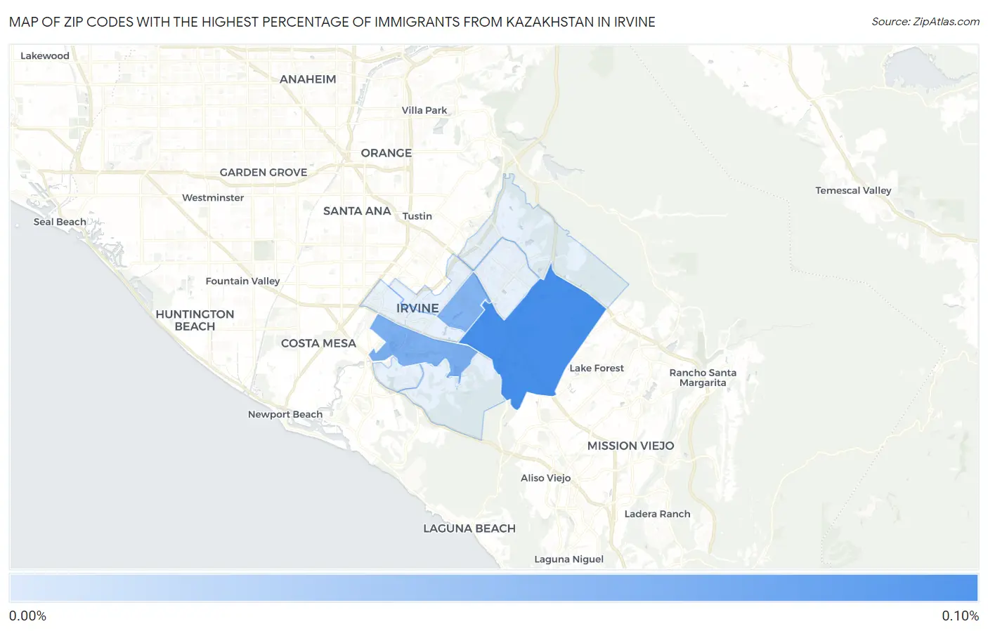 Zip Codes with the Highest Percentage of Immigrants from Kazakhstan in Irvine Map