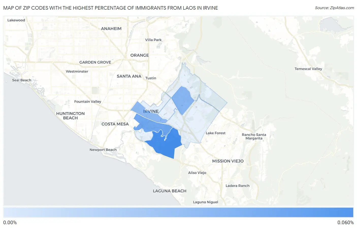 Zip Codes with the Highest Percentage of Immigrants from Laos in Irvine Map