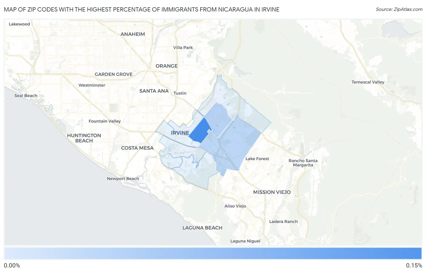 Zip Codes with the Highest Percentage of Immigrants from Nicaragua in Irvine Map