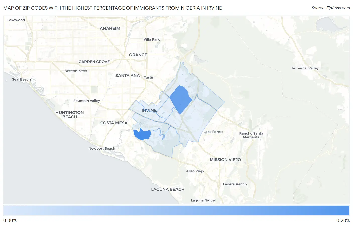 Zip Codes with the Highest Percentage of Immigrants from Nigeria in Irvine Map
