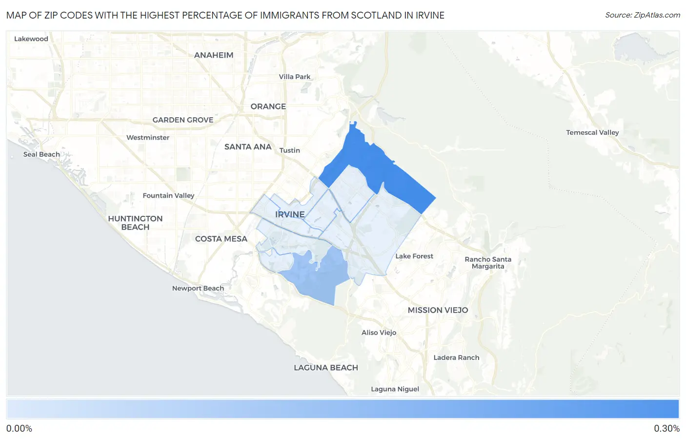 Zip Codes with the Highest Percentage of Immigrants from Scotland in Irvine Map