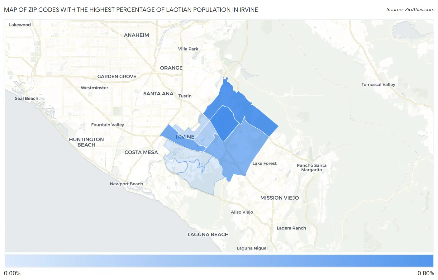 Zip Codes with the Highest Percentage of Laotian Population in Irvine Map