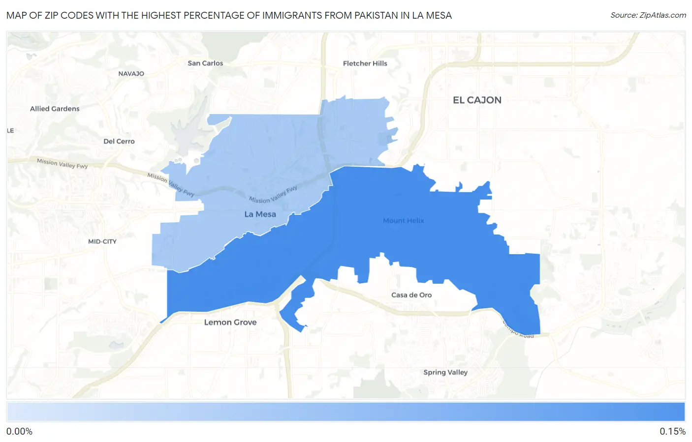 Zip Codes with the Highest Percentage of Immigrants from Pakistan in La Mesa Map