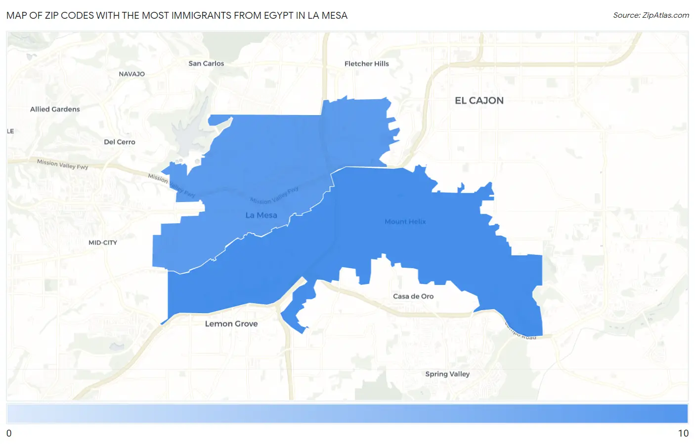 Zip Codes with the Most Immigrants from Egypt in La Mesa Map