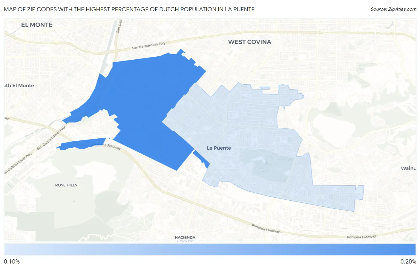 Zip Codes with the Highest Percentage of Dutch Population in La Puente Map