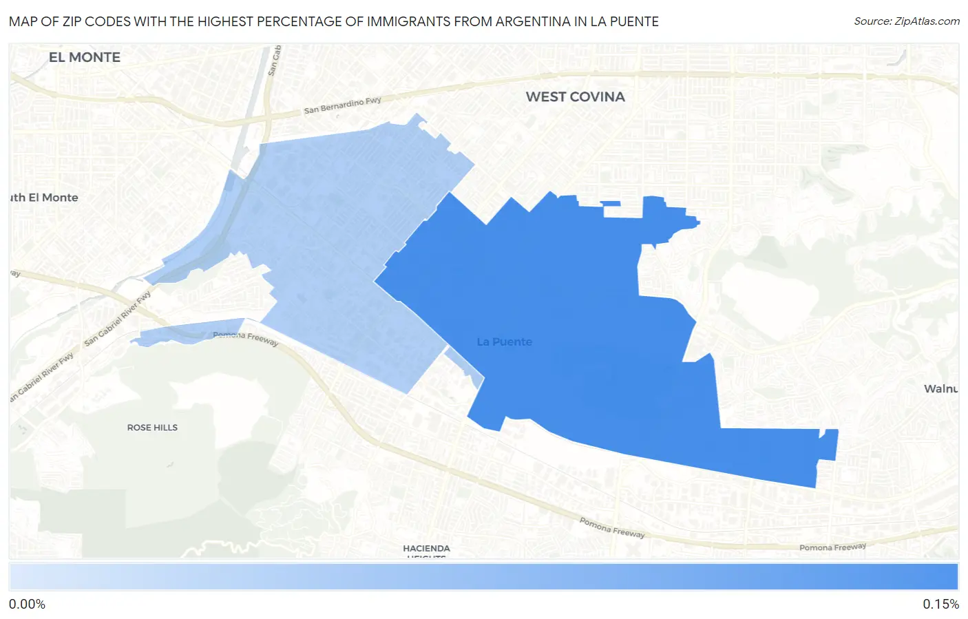 Zip Codes with the Highest Percentage of Immigrants from Argentina in La Puente Map
