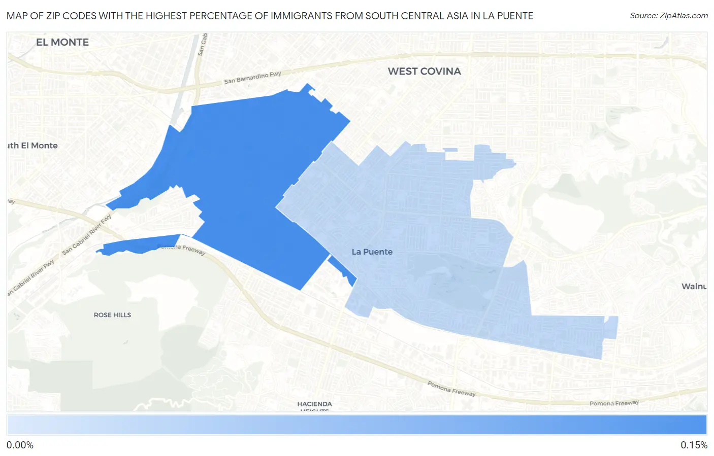 Zip Codes with the Highest Percentage of Immigrants from South Central Asia in La Puente Map