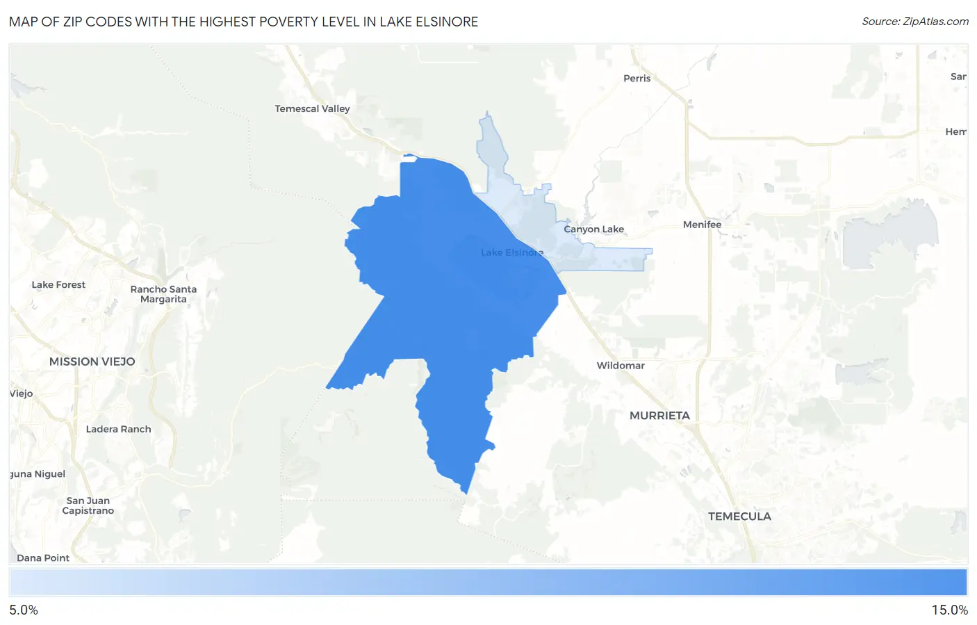 Zip Codes with the Highest Poverty Level in Lake Elsinore Map