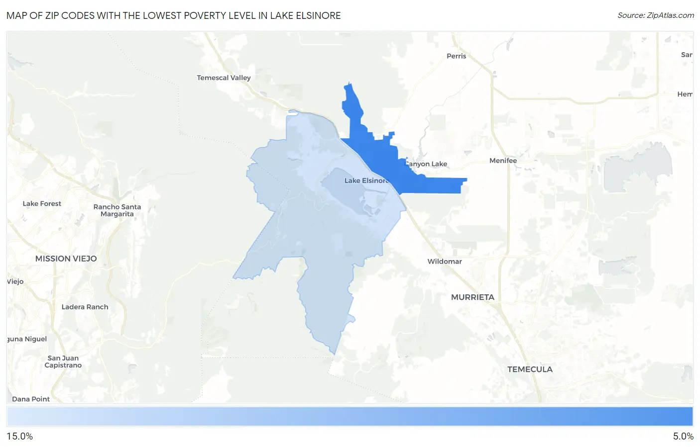 Zip Codes with the Lowest Poverty Level in Lake Elsinore Map