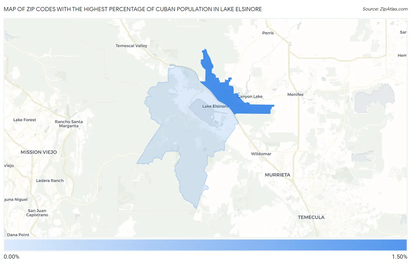 Zip Codes with the Highest Percentage of Cuban Population in Lake Elsinore Map